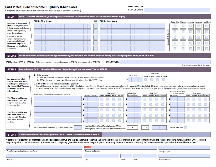 LVCC - CACFP - Meal Benefit Income Eligibility Form