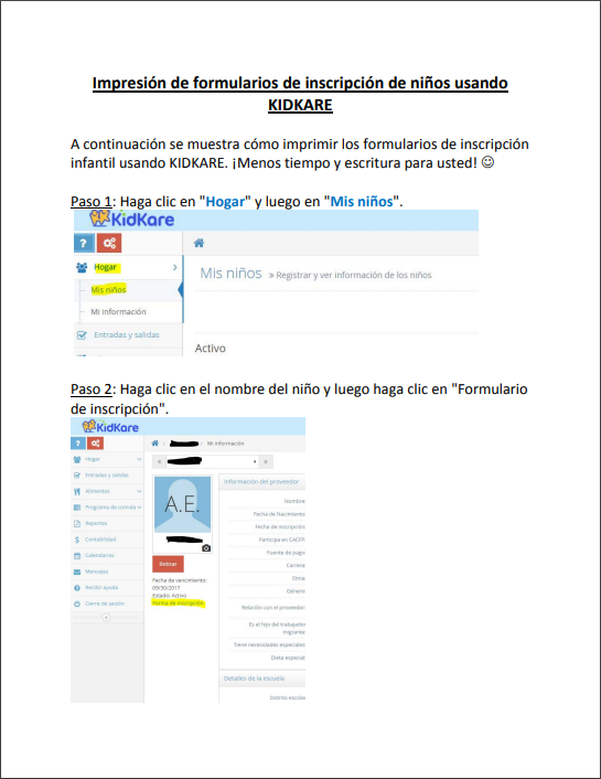 LVCC - CACFP - Tutorials - Printing Child Enrollment Forms - Spanish