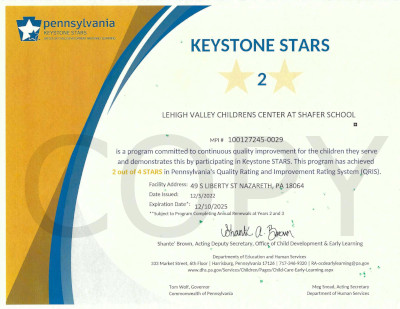 LVCC - Shafer School - Keystone Stars Ranking - Nazareth, PA